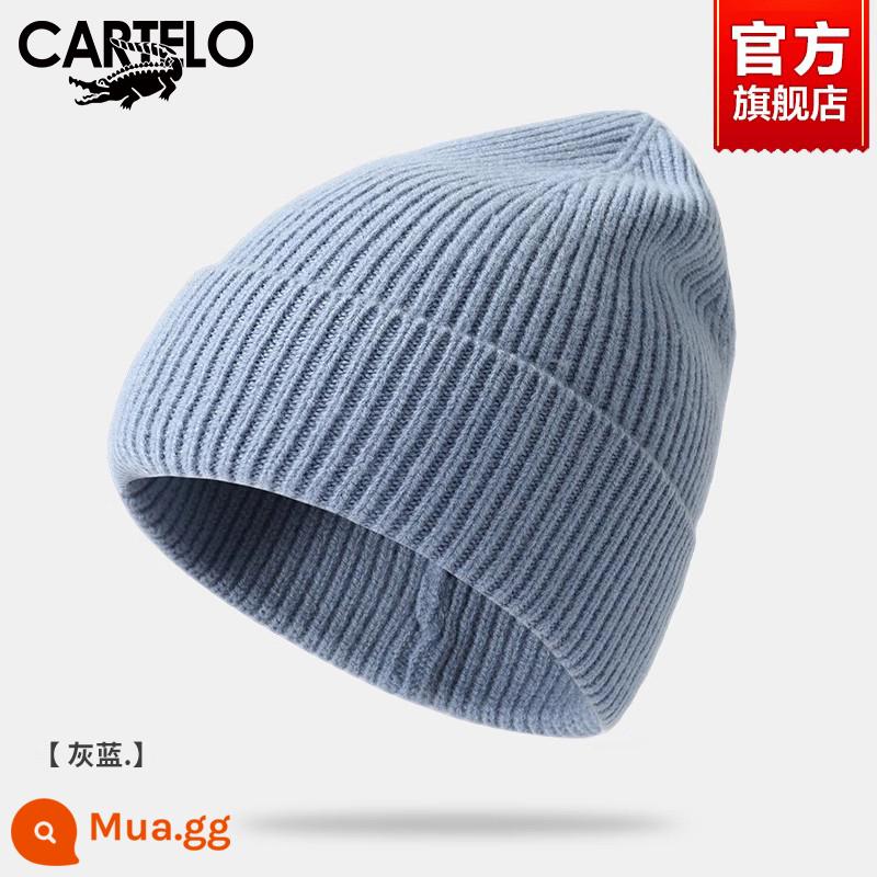 Len len cá sấu Beanie nam và nữ mùa thu đông chống gió ấm dày mũ lạnh Mũ đa năng thời trang Mũ dệt kim màu trơn - Màu xanh xám