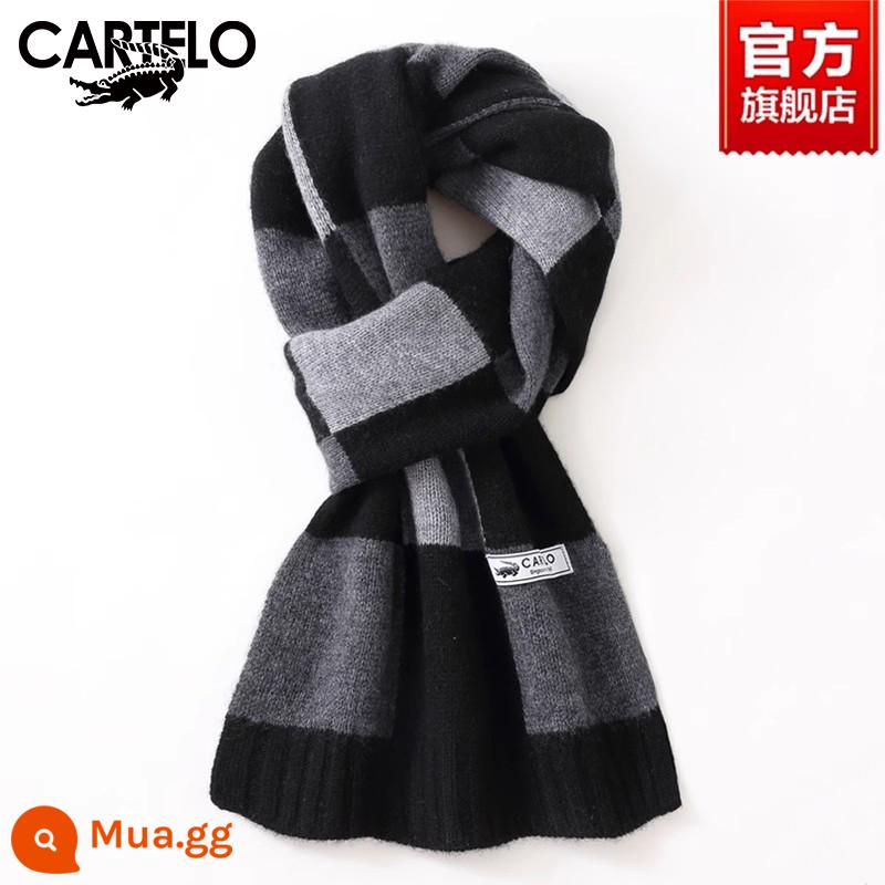 Khăn Cá Sấu Nam Mùa Đông Cao Cấp Quà Tặng Sinh Nhật Cashmere Thời Trang Đa Năng Phong Cách Hàn Quốc Len Dệt Kim Ấm Áp Khăn Quàng Cổ - W014-lưới đen và xám