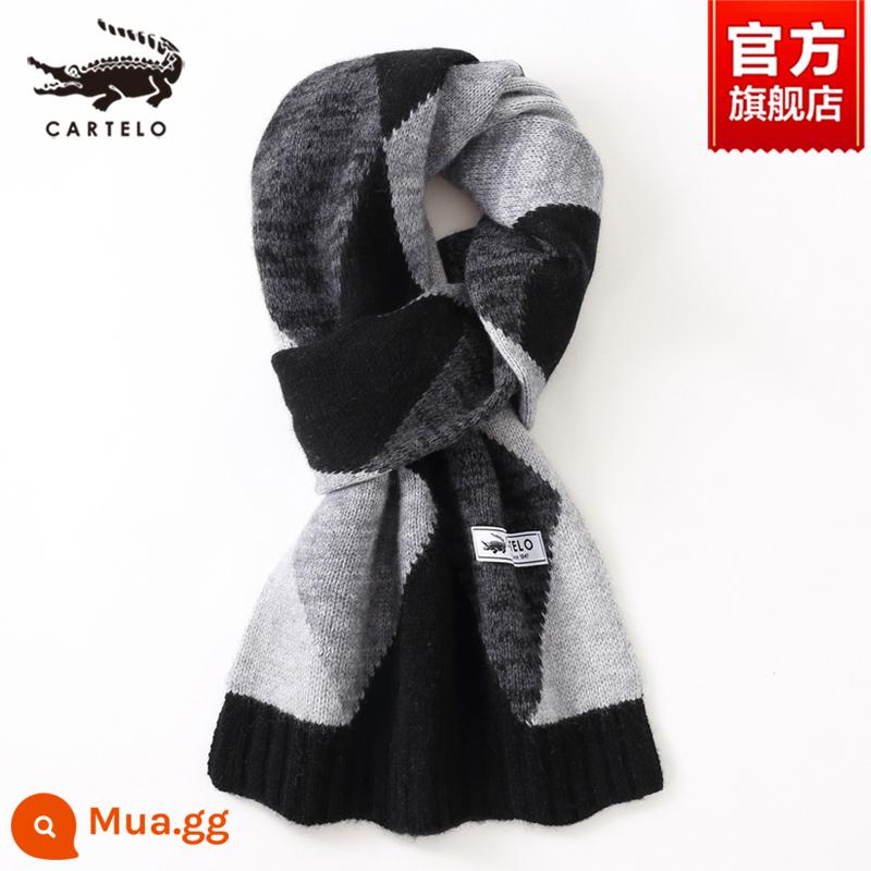 Khăn choàng nam cá sấu mùa đông cashmere cao cấp quà tặng sinh nhật cho chồng và bạn trai dày khăn len ấm áp dành cho nam - W012-Đen và Trắng