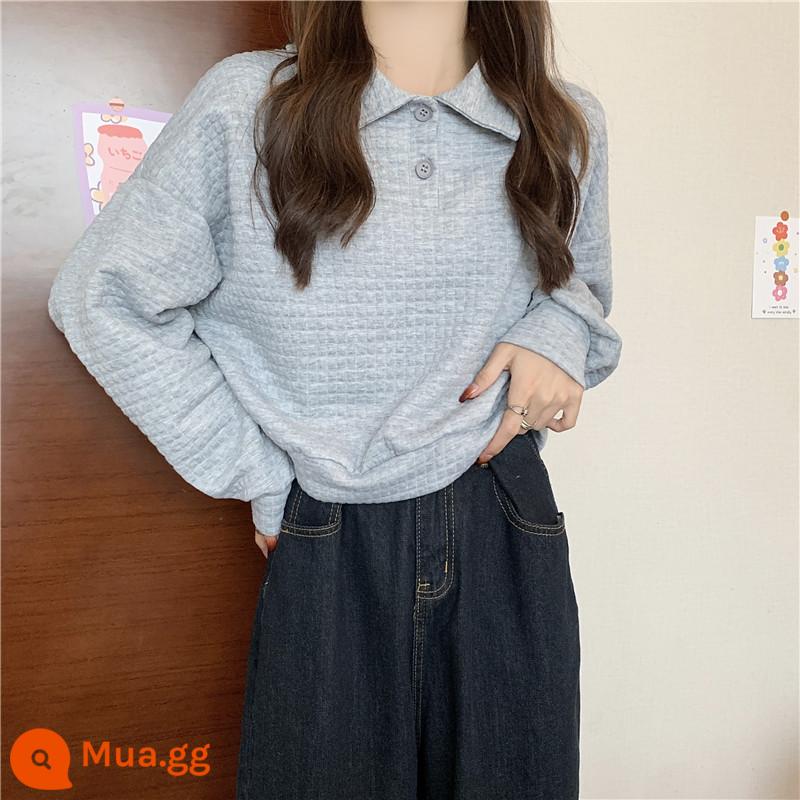 Walv ge polo hàng đầu mồ hôi mùa xuân và mùa thu vĩnh viễn mảnh mai sinh viên Hàn Quốc hoang dã High -waisted Shirt Ins Tide Ins - xám