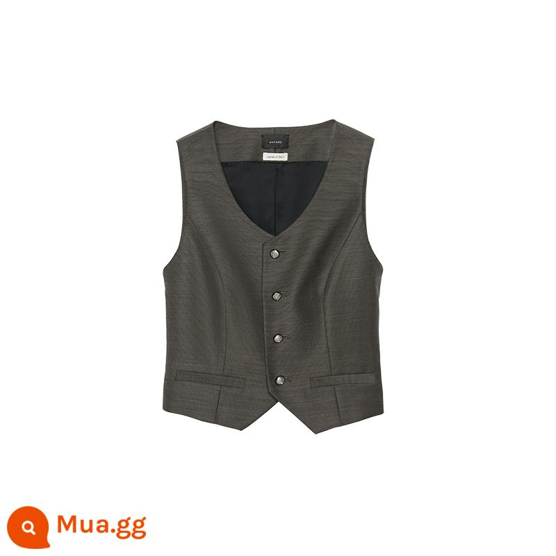 Mở nhãn màu đen/Jacquard nhập khẩu của Ý được dệt nhuộm dần màu kiểm tra vest Air wash keel váy eo cao - Nâu gỗ mun (áo vest) nhập khẩu từ Ý