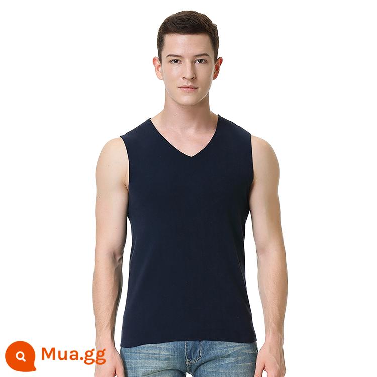 Mùa Đông Giữ Nhiệt Áo Vest Nam Mỏng Đức Liền Mạch Plus Nhung Dày 2 Mặt Chải Cotton Áo Quần Lót Size Lớn - Nhung xanh hải quân