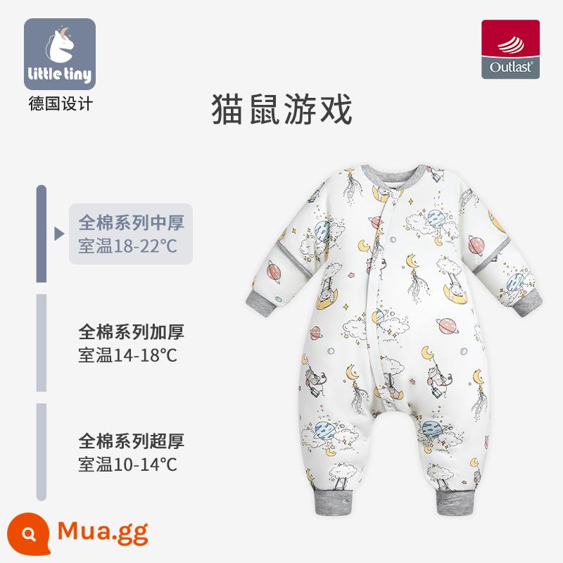 Túi ngủ cho bé littletiny cho bé mùa thu đông trẻ em nhiệt độ không đổi cotton nguyên chất mùa xuân bộ đồ ngủ xẻ chân lớn cho trẻ em chăn bông chống đá - Trò chơi mèo vờn chuột - Bông điều chỉnh nhiệt độ có độ dày vừa phải [thích hợp với nhiệt độ phòng 18-22oC]