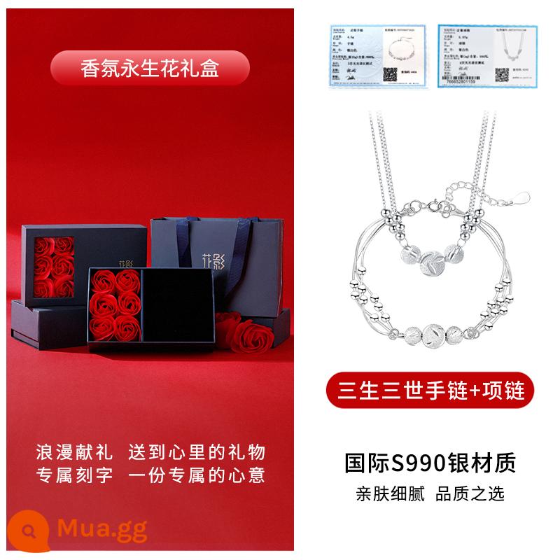 Ba Cuộc Đời Ba Thế Giới Handmade Bé Gái Bạc Sterling Thiết Kế Hốc Bạc 990 Chuyển Hạt Trang Trí Tay Lễ Tình Nhân Quà Tặng Cho Bạn Gái - Tay cầm + Vòng cổ [Hộp hoa hồng]