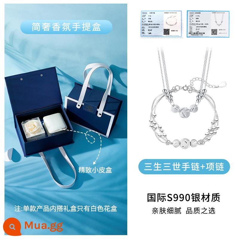 Ba Cuộc Đời Ba Thế Giới Handmade Bé Gái Bạc Sterling Thiết Kế Hốc Bạc 990 Chuyển Hạt Trang Trí Tay Lễ Tình Nhân Quà Tặng Cho Bạn Gái - Tay cầm + Vòng cổ [Hộp hoa tiện dụng]