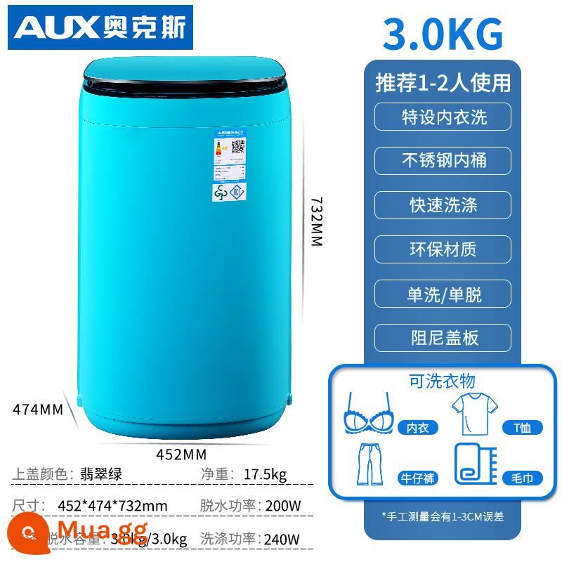 Oaks 3.0 kg Mẹ và trẻ em nhỏ bé Mini -Automatic Máy giặt trẻ em Ký túc xá Hộ gia đình Máy giặt gia đình - ⒊Ο㎏Xanh ngọc lục bảo