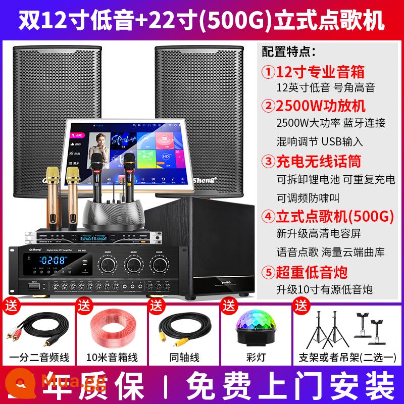 Qisheng K20 Family KTV Audio Set - Máy karaoke kép 12 inch + dọc (500G) + micro không dây bốn sạc nâng cấp