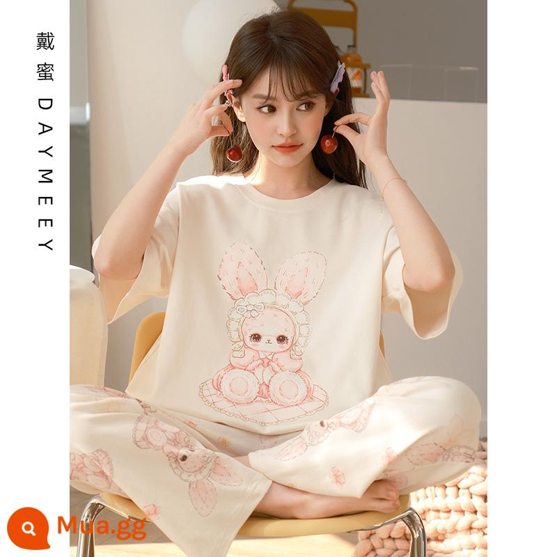 Bộ đồ ngủ mùa xuân và mùa thu của phụ nữ mùa hè cotton mỏng quần ngắn tay phù hợp với mùa hè phiên bản Hàn Quốc của ins nụ cười lỏng lẻo dịch vụ tại nhà - YYZ88112