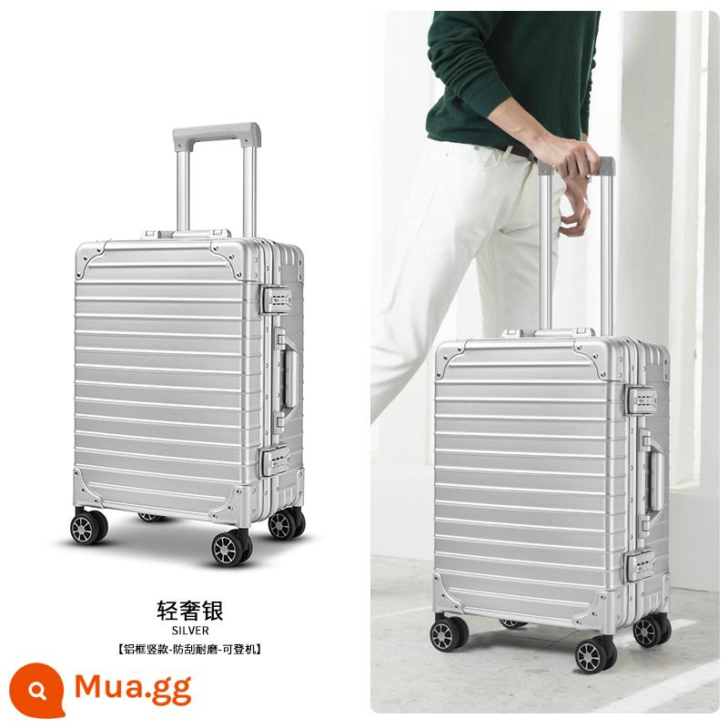 Langke Hành lý 18 inch cho nữ Hộp nhỏ có thể lên máy bay Máy bay hạng nhẹ 20 inch Hộp đựng xe đẩy khung nhôm du lịch 16 inch - Bạc sang trọng [Nâng cấp khung nhôm] Kiểu dọc