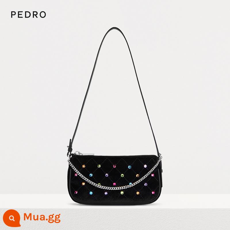 PEDRO Mini Túi Sát Nách Nhiều Màu Sắc Đá Bán Quý Ví Đeo Vai Túi Mạt Chược Quà Tặng Sinh Nhật PW4-66500012-1 - Màu đen (phiên bản nhung)