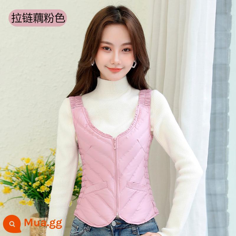 Áo vest nữ 2023 phong cách mới áo vest mỏng bên trong mặc ấm áp và bó sát nữ đáy lót kẹp ngựa mùa đông - Dây kéo bột củ sen