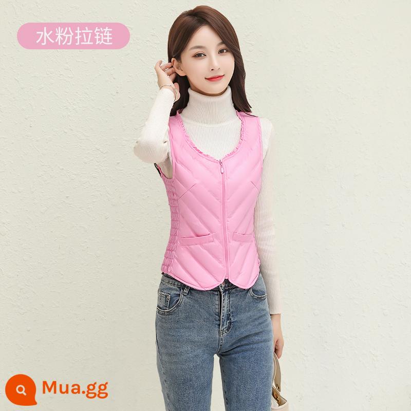 Áo vest nữ 2023 phong cách mới áo vest mỏng bên trong mặc ấm áp và bó sát nữ đáy lót kẹp ngựa mùa đông - Phong cách dây kéo bột màu