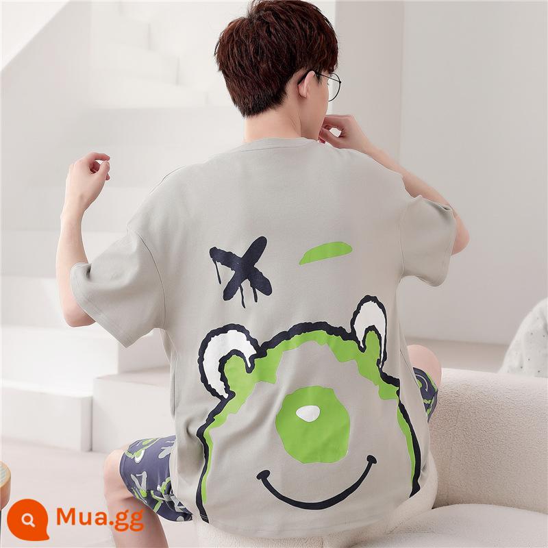 Bộ đồ ngủ nam mùa hè cotton nguyên chất ngắn tay ngắn tay phần mỏng cộng với kích thước mùa xuân và mùa hè nam giới có thể mặc bộ quần áo dịch vụ tại nhà - WB tay ngắn 1323