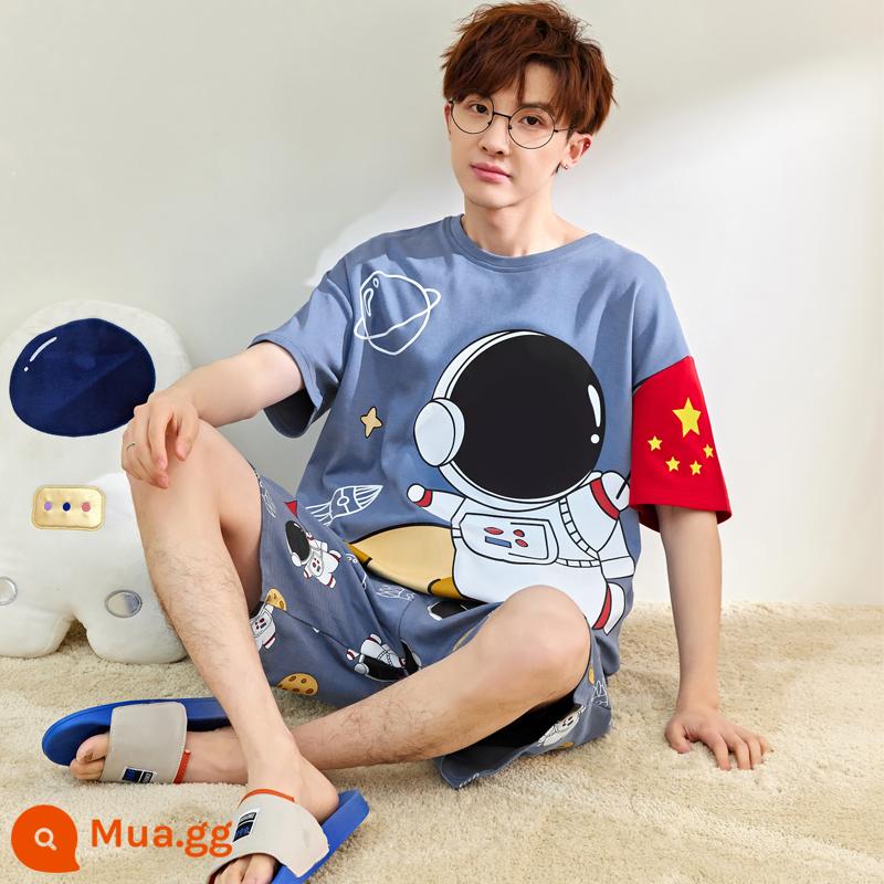 Bộ đồ ngủ nam mùa hè cotton nguyên chất ngắn tay ngắn tay phần mỏng cộng với kích thước mùa xuân và mùa hè nam giới có thể mặc bộ quần áo dịch vụ tại nhà - Tay áo ngắn XY 662