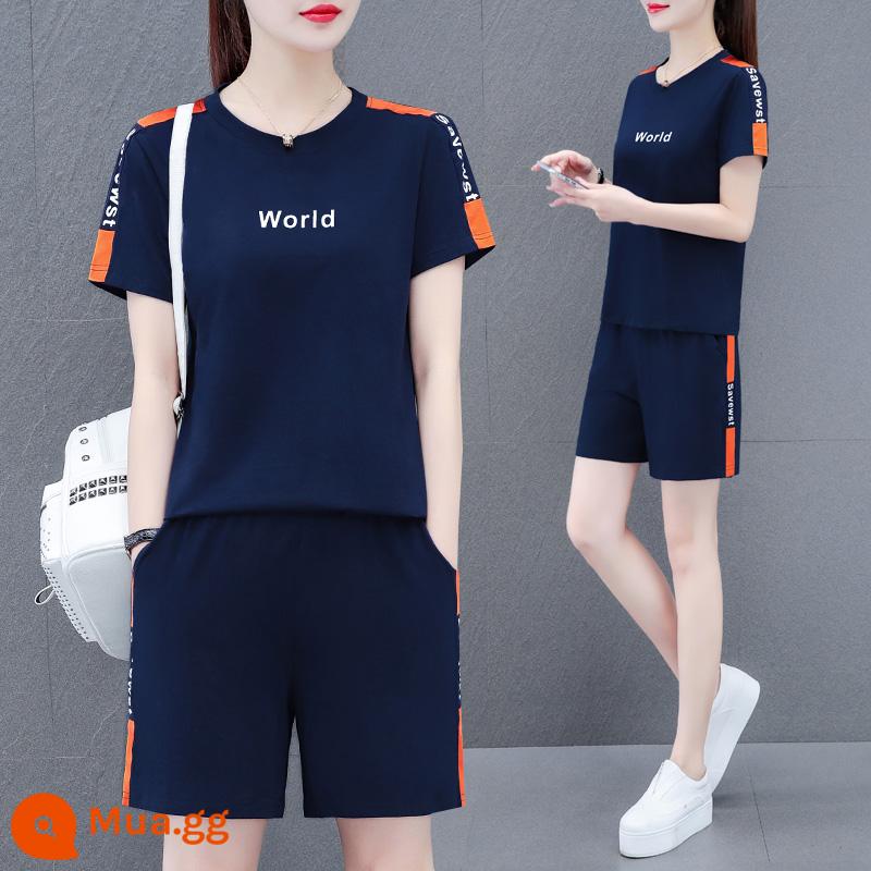 Bộ đồ thể thao cotton nữ mùa hè 2023 mới quần short ngắn tay bà mẹ trung niên bộ đồ hai mảnh phong cách nước ngoài mùa hè - ngọc bích