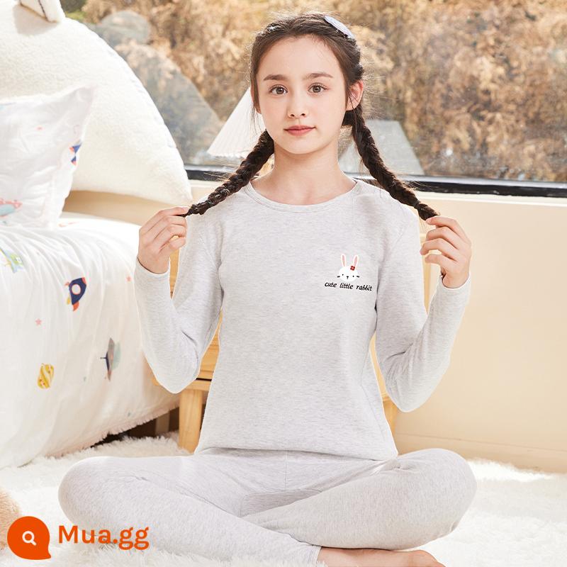 Quần áo mùa thu vệ sinh quần cotton nguyên chất của phụ nữ phù hợp với học sinh trung học cơ sở cotton bé gái sưởi ấm quần áo trung và lớn bé trai và bé gái áo len cotton mỏng - [Mẫu nâng cấp, chất lượng tốt hơn] Logo ngực màu xám nhạt chú thỏ dễ thương