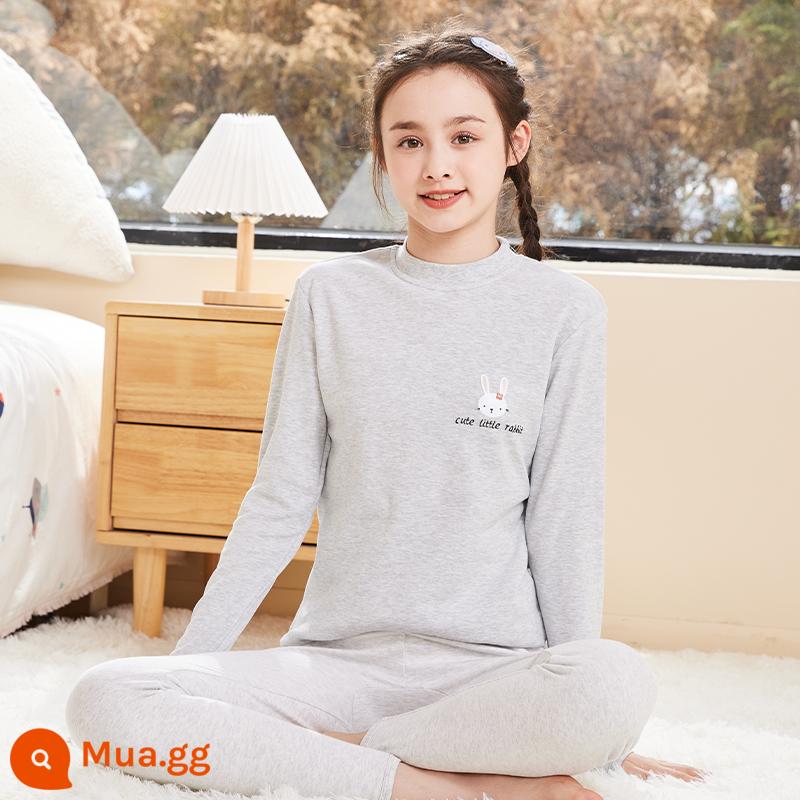 Quần áo mùa thu vệ sinh quần cotton nguyên chất của phụ nữ phù hợp với học sinh trung học cơ sở cotton bé gái sưởi ấm quần áo trung và lớn bé trai và bé gái áo len cotton mỏng - [Mẫu nâng cấp, chất lượng tốt hơn] Cổ áo trung tâm - logo ngực màu xám nhạt chú thỏ dễ thương