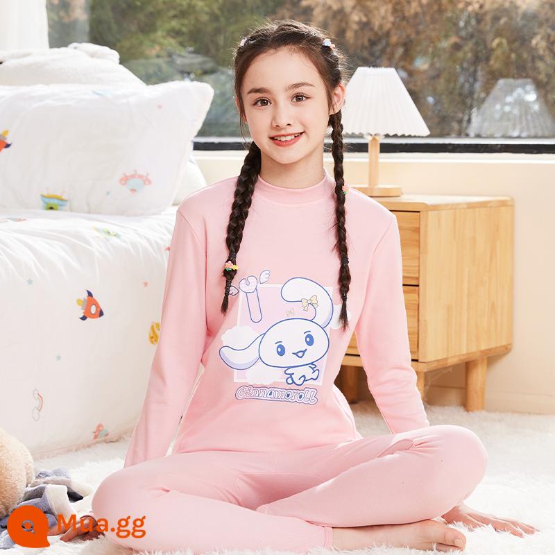 Quần áo mùa thu vệ sinh quần cotton nguyên chất của phụ nữ phù hợp với học sinh trung học cơ sở cotton bé gái sưởi ấm quần áo trung và lớn bé trai và bé gái áo len cotton mỏng - [Mẫu nâng cấp, chất lượng tốt hơn] Cổ trung tâm-Thỏ mặt trăng hồng vừa