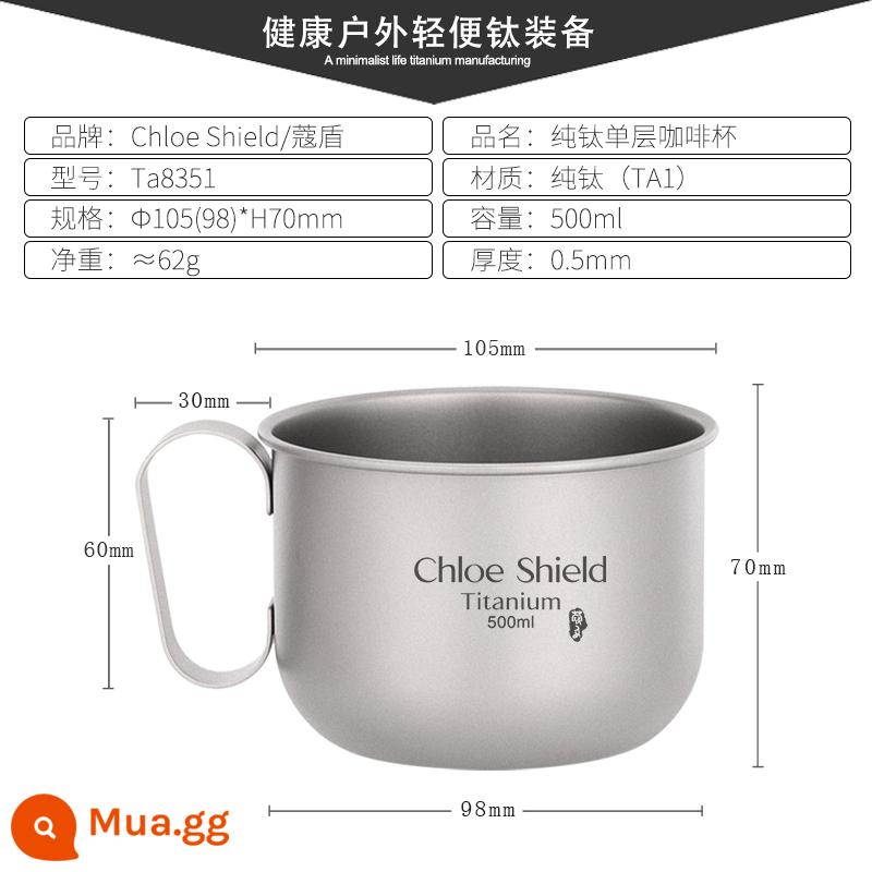 [Xóa vết bẩn siêu nhỏ] Cốc titan Cốc nước titan nguyên chất ngoài trời Nồi titan Bộ đồ ăn Bộ đồ ăn cắm trại Tay cầm gấp Bát titan Bát cơm - Ly cà phê 500ml không nắp (mới thanh lý)