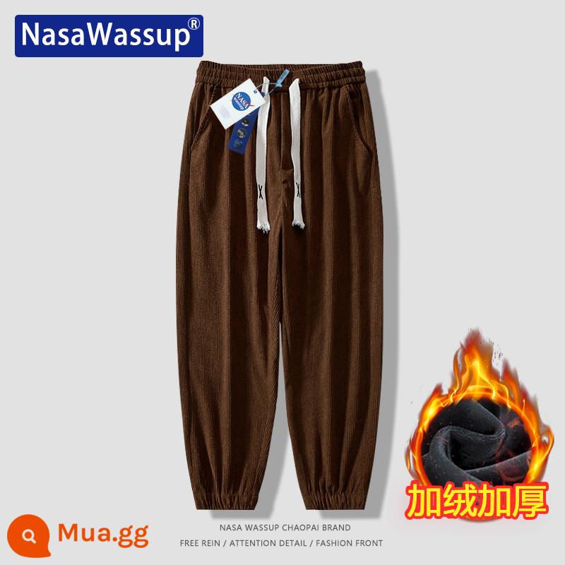 Nasa Wassup thẳng quần âu nam và nữ xếp nếp rời lau quần tây quần Plus nhung quần thể thao - 8801-nâu nhung