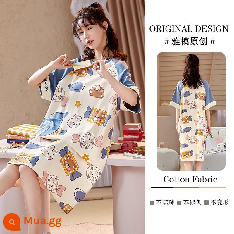 Bộ đồ ngủ nữ mùa hè xuân thu ngắn tay cotton nguyên chất 2023 váy ngủ cỡ lớn mới 100% cotton phục vụ tại nhà - váy nữ Z28610