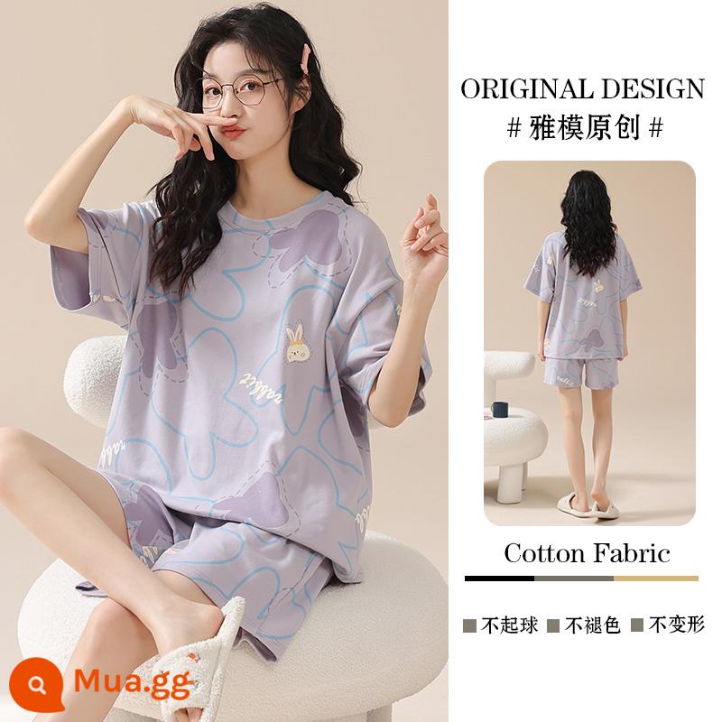 Bộ đồ ngủ nữ mùa hè xuân thu ngắn tay cotton nguyên chất 2023 váy ngủ cỡ lớn mới 100% cotton phục vụ tại nhà - Người mẫu nữ Z20799