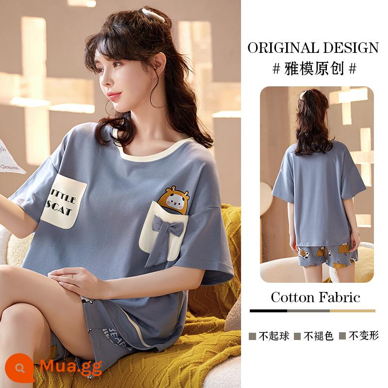 Bộ đồ ngủ nữ mùa hè xuân thu ngắn tay cotton nguyên chất 2023 váy ngủ cỡ lớn mới 100% cotton phục vụ tại nhà - Mẫu nữ Z28551