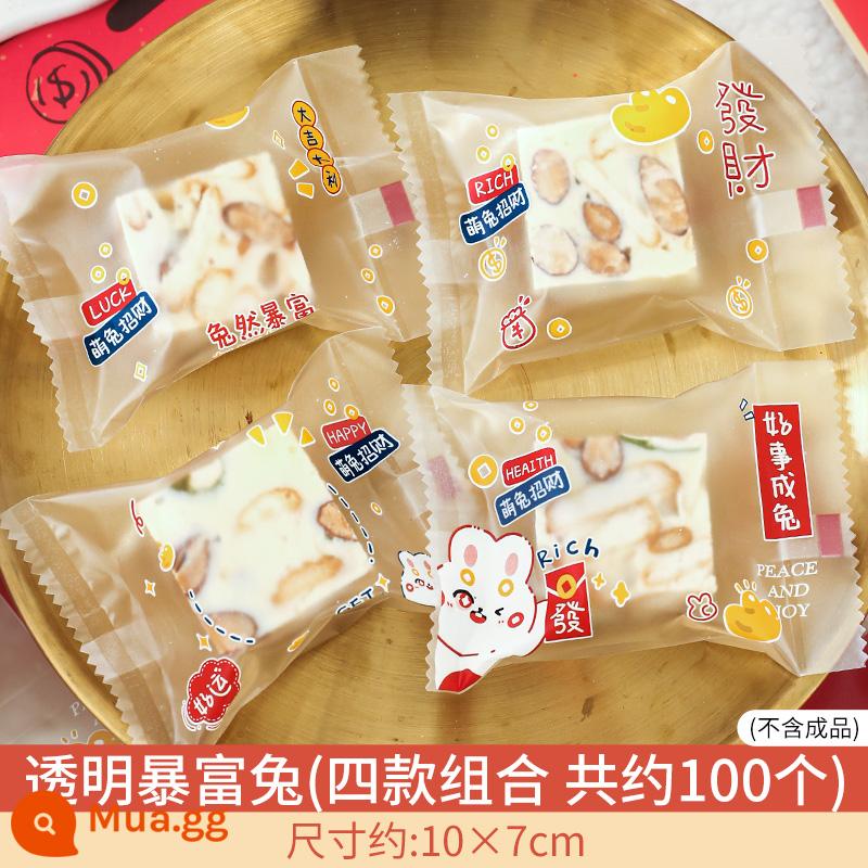 Năm Mới Bông Tuyết Sắc Nét Bánh Quy Túi Bao Bì Nougat Kẹo Bánh Quy Sữa Táo Tàu Nướng Máy Snack Túi Kín 2023 Năm Con Thỏ - Túi niêm phong máy thỏ may mắn trong suốt 7 * 10