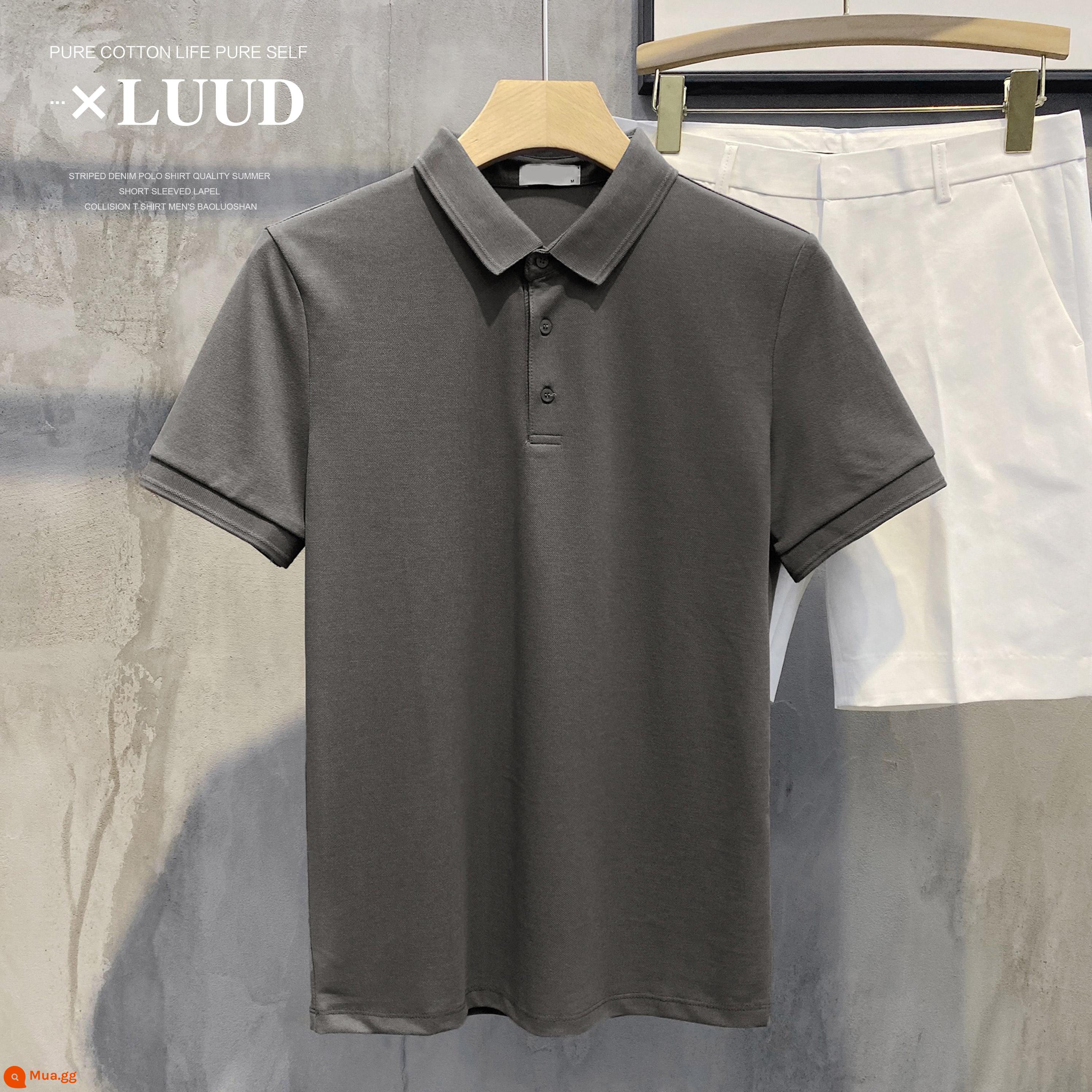 LUUD Modilan màu mới áo sơ mi POLO có ve áo piqué cotton ngắn tay nam giản dị cho tất cả các trận đấu slim Ralph Lauren polo top - thép màu xám