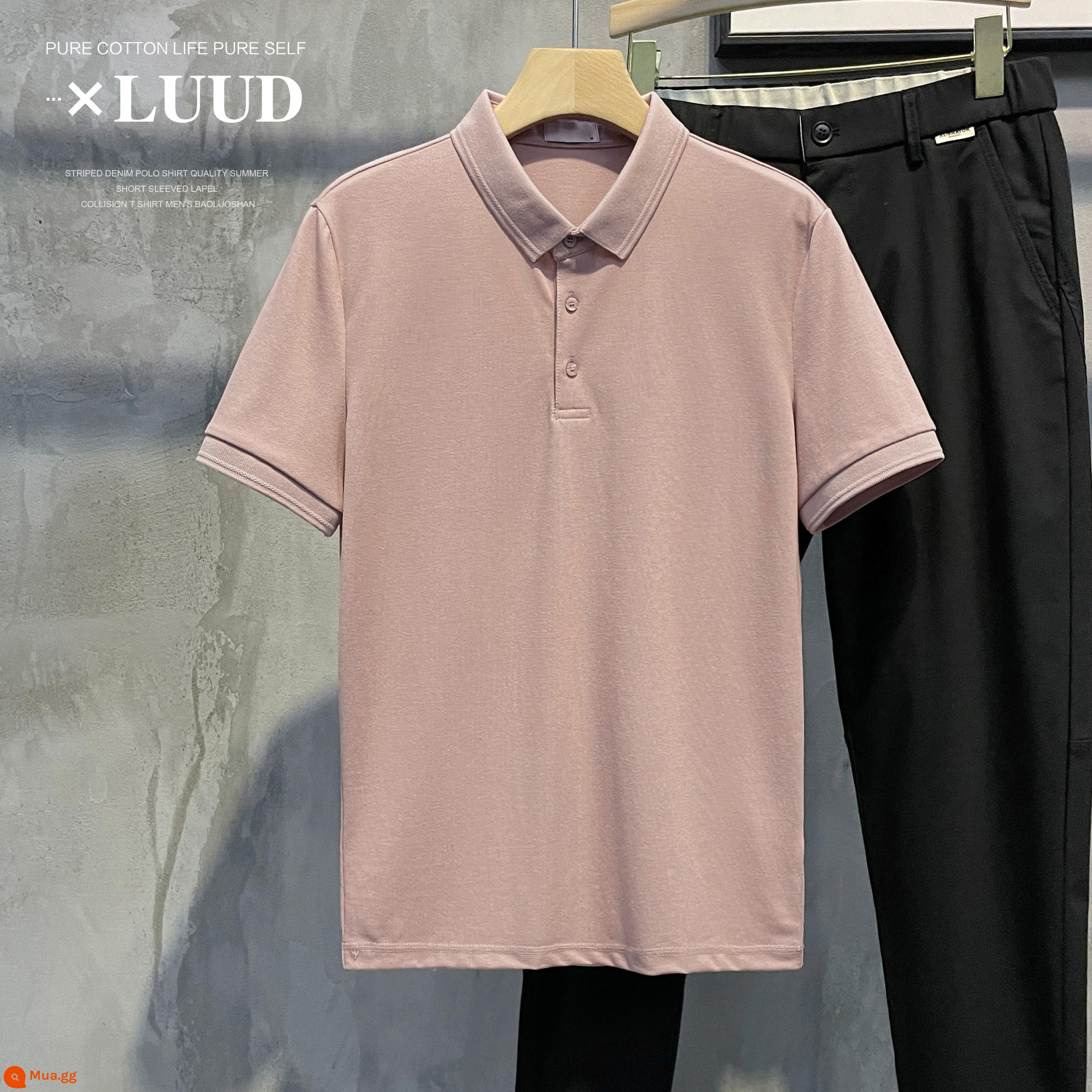 LUUD Modilan màu mới áo sơ mi POLO có ve áo piqué cotton ngắn tay nam giản dị cho tất cả các trận đấu slim Ralph Lauren polo top - phấn hoa đào