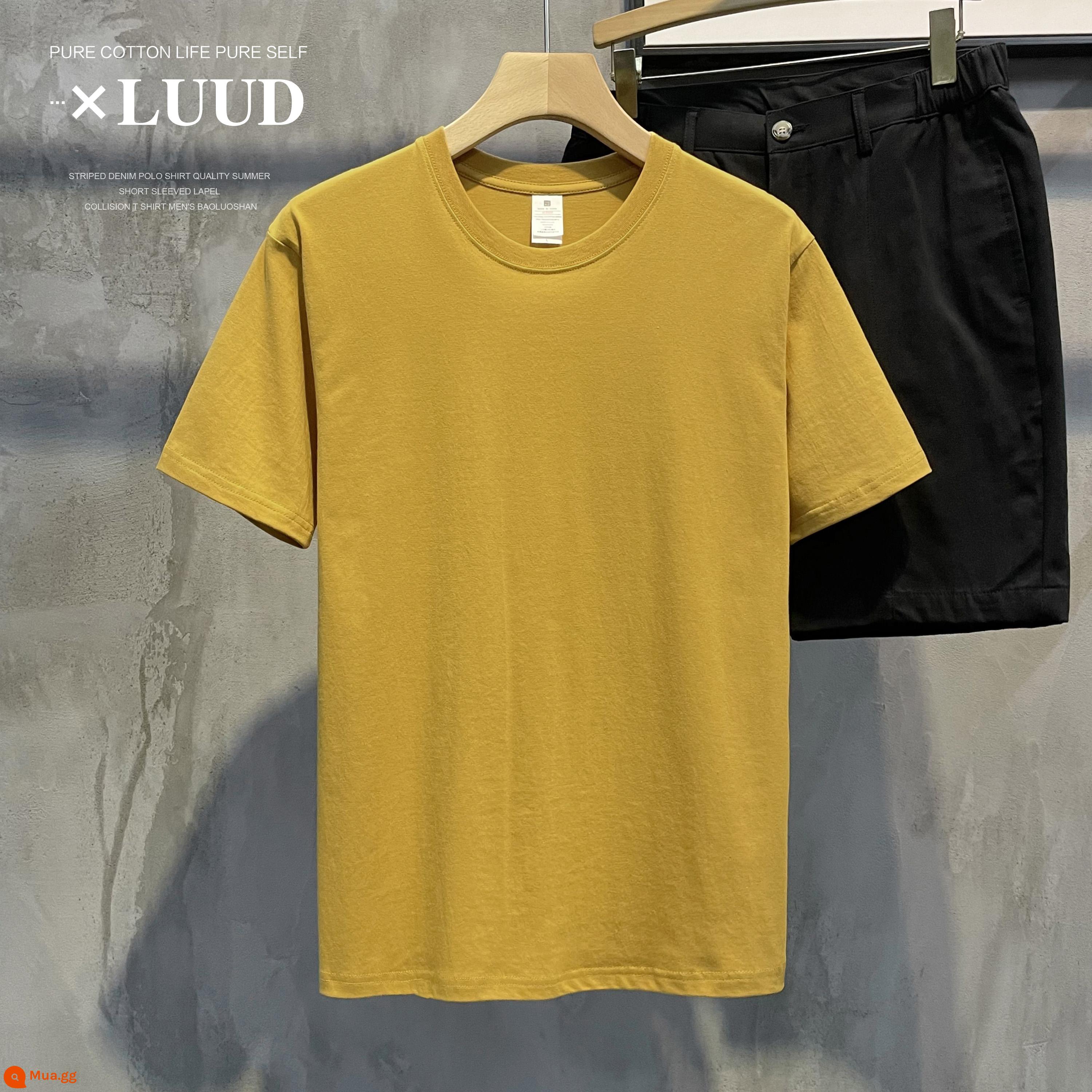 LUUD Tân Cương chải kỹ Hoa Hồng Áo thun cotton đồng màu tất cả các trận đấu ngắn tay giản dị đáy hàng ngày cho nam giới - gừng