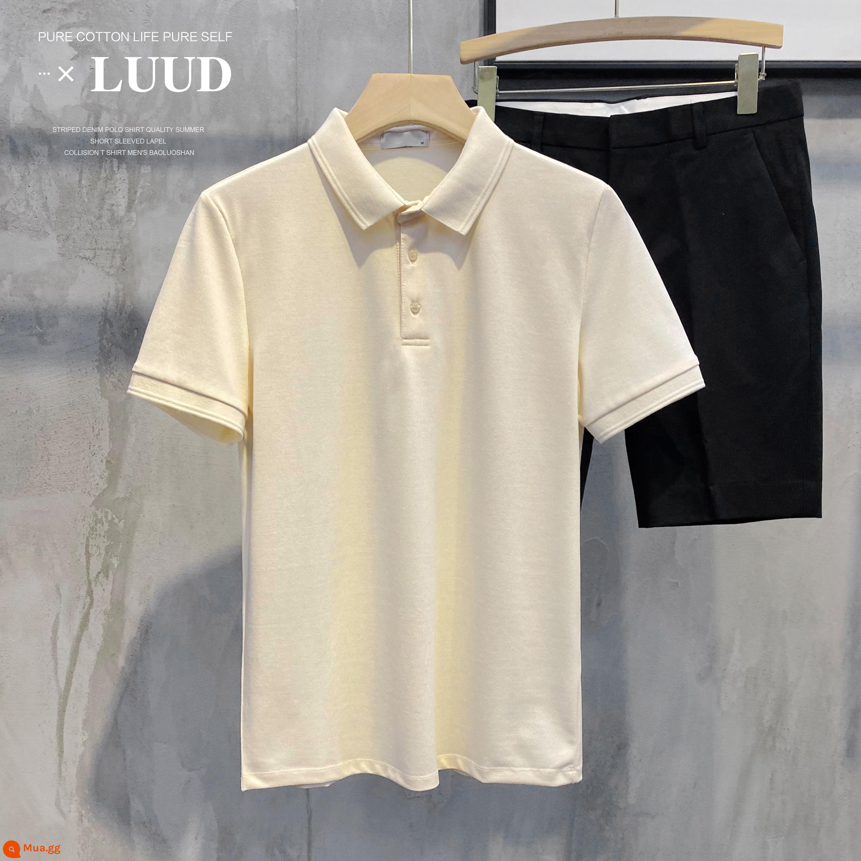 LUUD Modilan màu mới áo sơ mi POLO có ve áo piqué cotton ngắn tay nam giản dị cho tất cả các trận đấu slim Ralph Lauren polo top - màu be