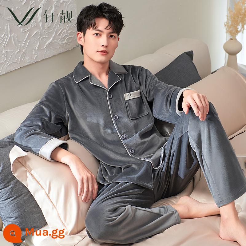 Bộ đồ ngủ nam mùa thu đông đảo nhung dày cộng với nhung ấm tay dài nhung san hô phục vụ tại nhà mùa xuân và mùa thu kích thước lớn phù hợp với - 72216 màu xám đậm