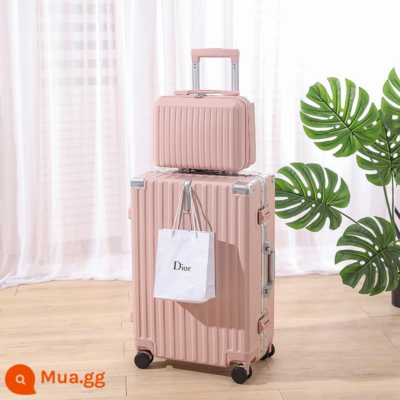 Vali Hành Lý Cho Nữ 2023 Mới 20 Inch Nhỏ Nhẹ Xe Đẩy Trường Hợp Sinh Viên Mật Khẩu Du Lịch Bao Da Cho Nam Dung Tích Lớn - Khung nhôm màu hồng anh đào/nhiều móc