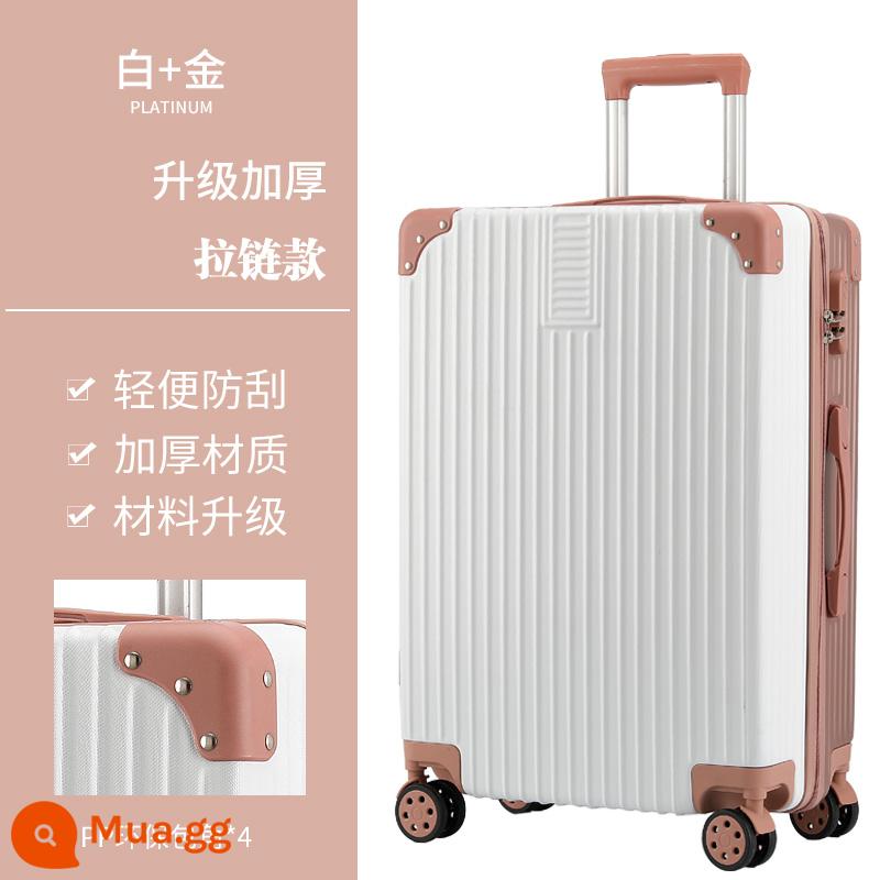 Vali bé trai sức chứa lớn 20 inch xe đẩy học sinh nữ 2022 vali da du lịch mới 24 mật khẩu bền đẹp - Dây kéo dày được nâng cấp-trắng + vàng