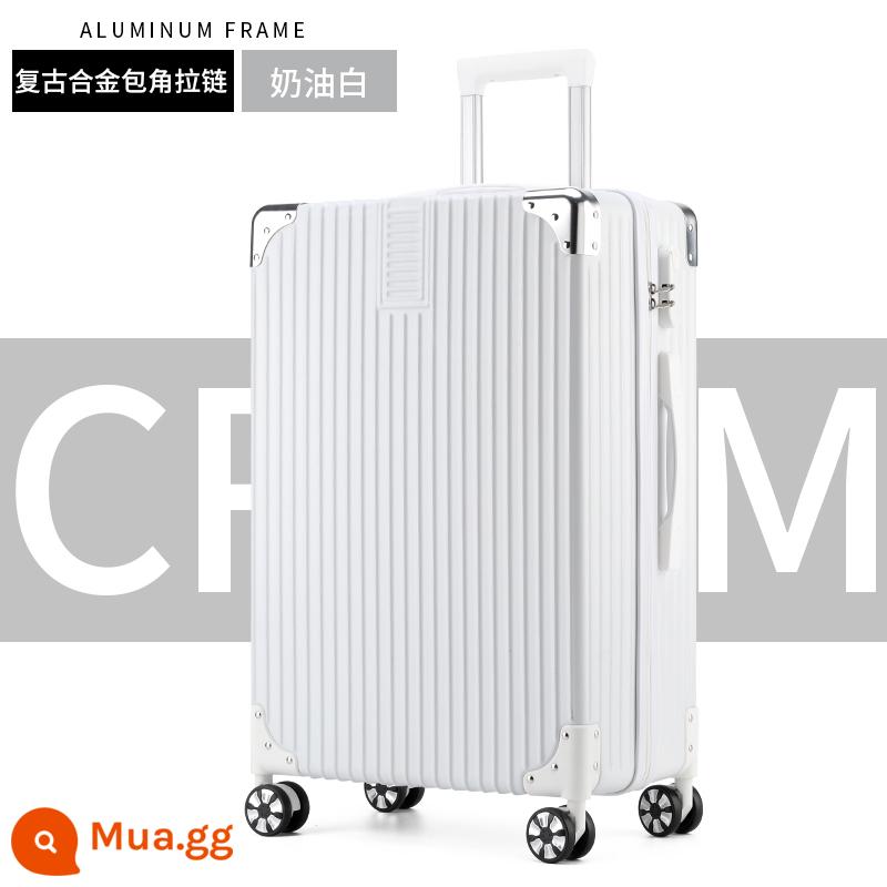 Vali nữ nhỏ 20 inch xe đẩy nội trú trường hợp sinh viên nam 24 mật khẩu du lịch bao da bền và dày - Dây kéo góc kim loại-bông tuyết trắng