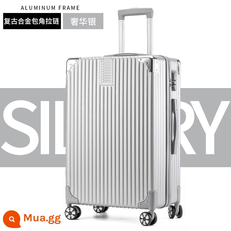 Vali nữ nhỏ 20 inch xe đẩy nội trú trường hợp sinh viên nam 24 mật khẩu du lịch bao da bền và dày - Dây kéo góc kim loại-bạc sang trọng