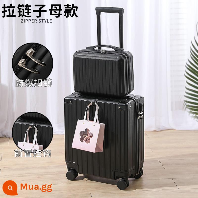 Vali 18 Inch Nữ Nhỏ Nhẹ Lên Máy Bay Xe Đẩy Du Lịch Mật Khẩu Hộp Da Mới 2022 Bé Trai - Dây kéo đen/chống trầy xước ban đêm