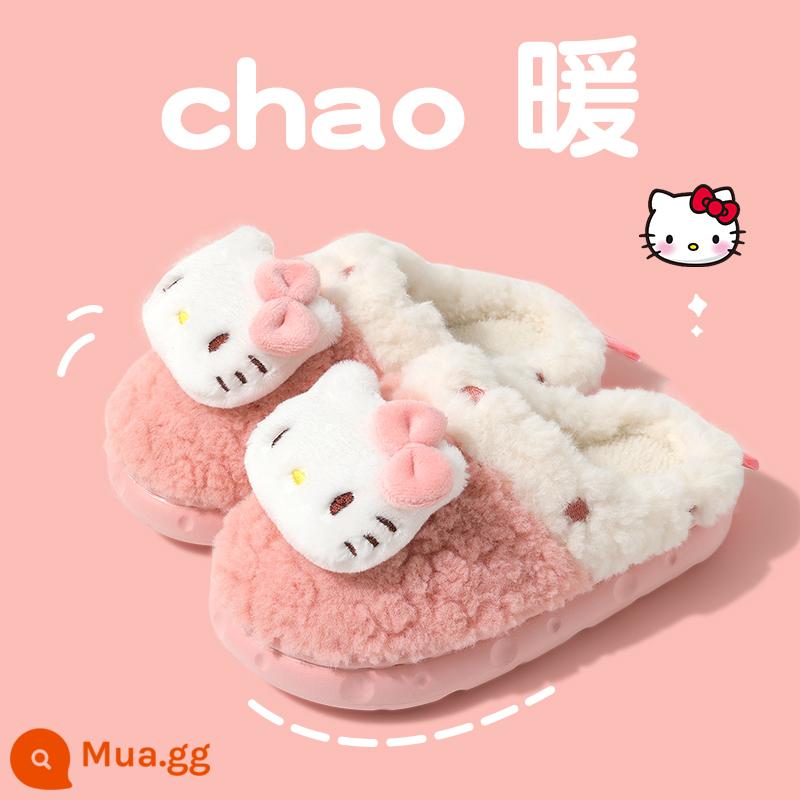 Ngọc Chó Túi Trẻ Em Gót Dép Bông Mùa Thu Đông Bé Gái Công Chúa Trong Nhà Ấm Áp Làm Dày Cha Mẹ-Con Giày Sanrio Cotton - Dép Hello Đế Phô Mai