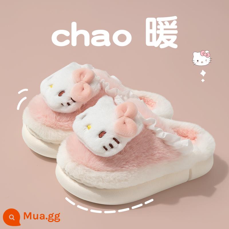 Ngọc Chó Túi Trẻ Em Gót Dép Bông Mùa Thu Đông Bé Gái Công Chúa Trong Nhà Ấm Áp Làm Dày Cha Mẹ-Con Giày Sanrio Cotton - Xin chào dép