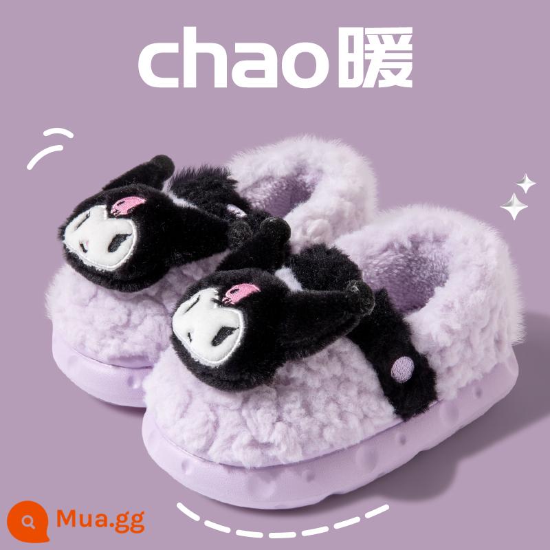 Dép bông trẻ em Sanrio mùa thu đông bé gái dễ thương trong nhà có hình công chúa chó tai to cha mẹ-con dép sang trọng dành cho nam - Gót túi Kuromi