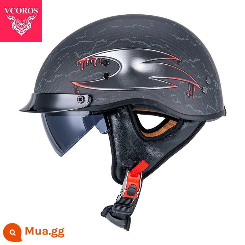 Ý VCOROS Sợi Carbon Xe Máy Nam Nữ Retro Xe Máy Mùa Hè Harley Mũ Bảo Hiểm Nửa Muỗng Mũ Bảo Hiểm - A200-Deadpool Cold Soldier Knife-Da đen