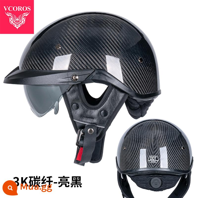 Ý VCOROS Sợi Carbon Xe Máy Nam Nữ Retro Xe Máy Mùa Hè Harley Mũ Bảo Hiểm Nửa Muỗng Mũ Bảo Hiểm - P118-3K sáng (có thể điều chỉnh độ đàn hồi, khóa D đôi)