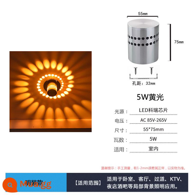 Đèn LED Sáng Tạo Hành Lang Hiên Lối Đi Đèn Phòng Khách Phòng Ngủ Đầu Giường Nền Thanh Đèn KTV Hành Lang Đèn Tường Trang Trí - Đèn vàng 3W gắn bề mặt