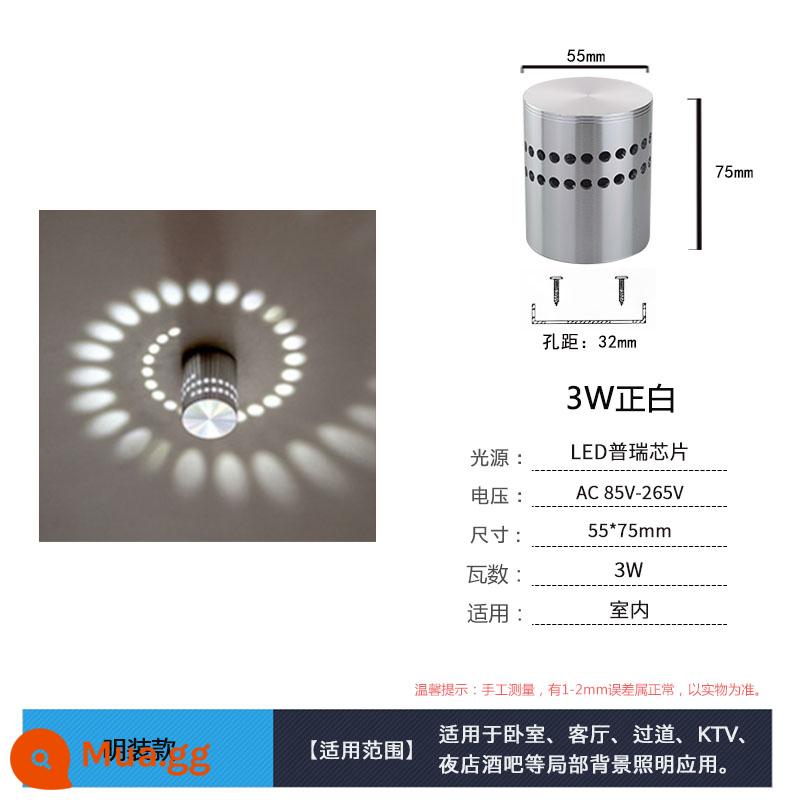 Đèn LED Sáng Tạo Hành Lang Hiên Lối Đi Đèn Phòng Khách Phòng Ngủ Đầu Giường Nền Thanh Đèn KTV Hành Lang Đèn Tường Trang Trí - Gắn bề mặt trắng tinh khiết 3W