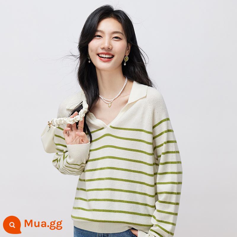 Áo Len Sọc Nhiều Màu Steve&Vivian 100% Wool - màu xanh lá