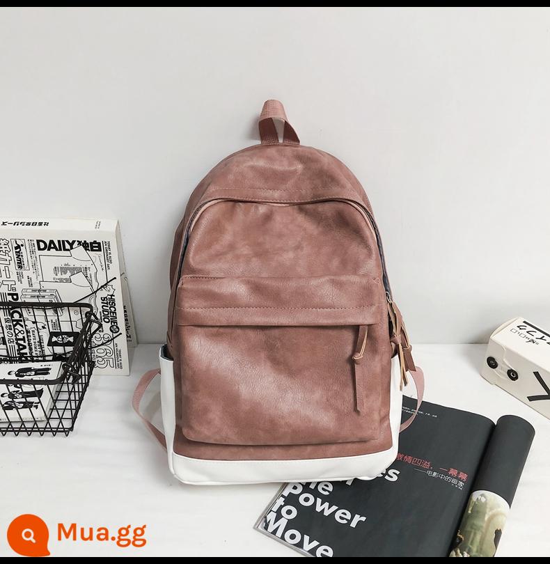 Ba lô nam ins thời trang hợp thời trang thương hiệu da PU ba lô nam học sinh trung học đại học schoolbag giản dị tất cả các trận đấu túi máy tính - Hồng