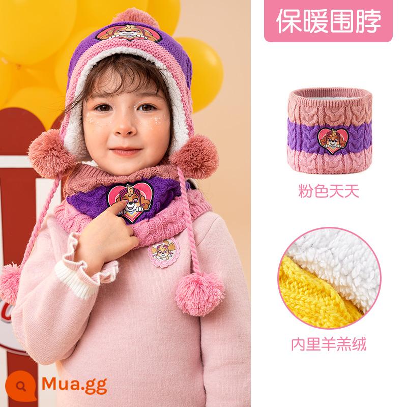 Wangwang Đội Trẻ Em Cổ Bé Trai Dày Ấm Bé Gái Plus Cashmere Đi Ra Ngoài Lạnh Hoạt Hình Bộ Khăn Len - Màu hồng và màu tím mỗi ngày