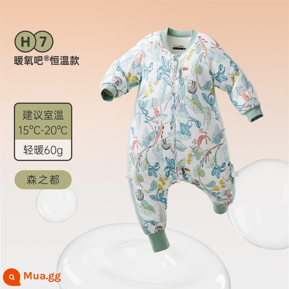 Túi ngủ cho bé Wellberu thu đông cotton nguyên chất nhiệt độ không đổi bé chia chân trẻ em chống đá chăn lò xo lớn trẻ em dày dặn - Mô hình nhiệt độ không đổi bông tre Forest City (Ấm nhẹ 60g) Khuyến nghị 15-20oC