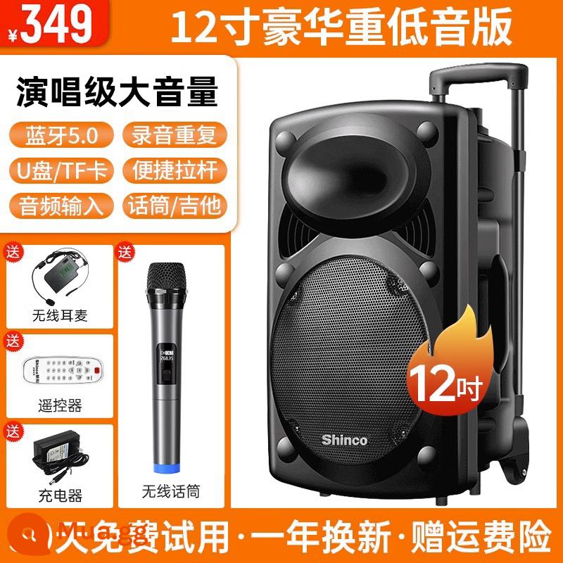 Xinke Vuông Vũ Âm Thanh Karaoke Ngoài Trời Di Động Đòn Bẩy Loa Bluetooth Có Mic Hát Loa Siêu Trầm Hiệu Suất - Loa siêu trầm hàng đầu 12 inch + 1 micro chuyên nghiệp không dây + 1 tai nghe không dây + điều khiển từ xa